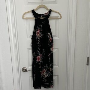 Floral Halter Neck Dress - Black and Pink